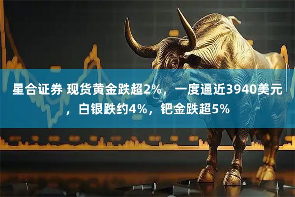星合证券 现货黄金跌超2%，一度逼近3940美元，白银跌约4%，钯金跌超5%